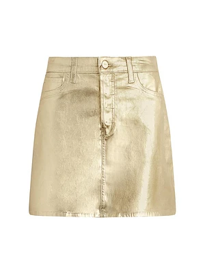 The Cara Metallic-Coated Denim A-Line Miniskirt