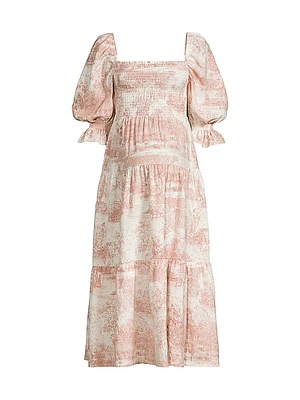 Kiko Toile Print Smocked Dress