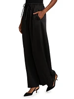 Barb Satin Wide-Leg Drawstring Pants
