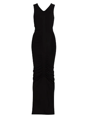 Ruched V-Neck Maxi Dress