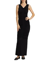 Ruched V-Neck Maxi Dress