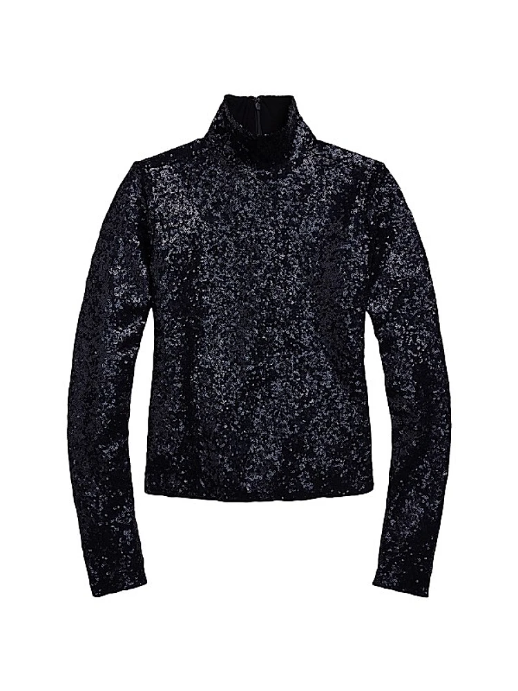 Sequin Mesh Turtleneck