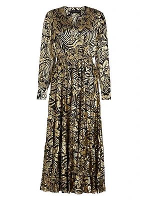 The Francesca Metallic Burnout Tiered Midi-Dress