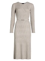 Leith Metallic Rib-Knit Belted Midi-Dress