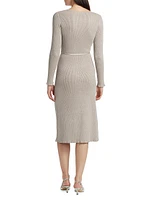 Leith Metallic Rib-Knit Belted Midi-Dress