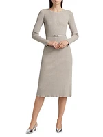 Leith Metallic Rib-Knit Belted Midi-Dress