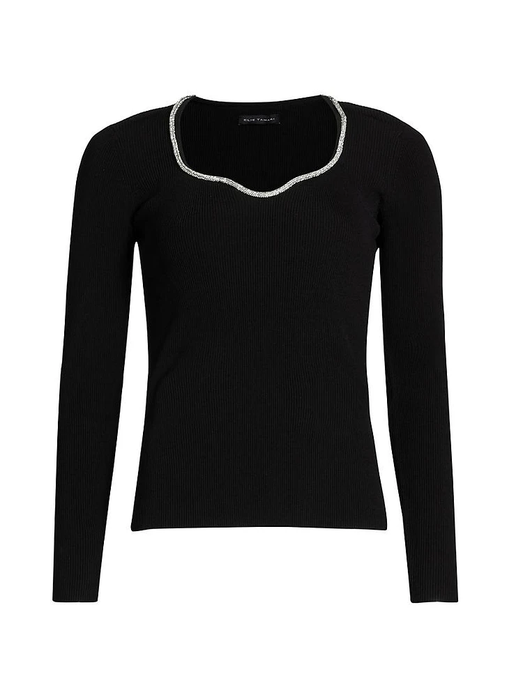 Ana Embellished Rib-Knit Sweater