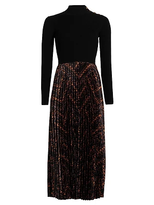 The Mave Mixed-Media Gilded Chain Print Sweater Dress