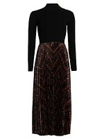 The Mave Mixed-Media Gilded Chain Print Sweater Dress