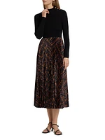 The Mave Mixed-Media Gilded Chain Print Sweater Dress