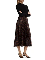 The Mave Mixed-Media Gilded Chain Print Sweater Dress