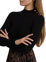 The Mave Mixed-Media Gilded Chain Print Sweater Dress