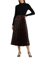 The Mave Mixed-Media Gilded Chain Print Sweater Dress