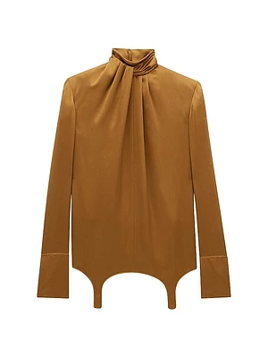 Twist Neck Garter Blouse Silk Satin