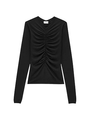 Ruched Sweater in Cashmere, Wool, and Silk