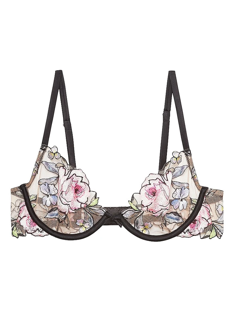 Fidelia Floral Embroidered Silk-Tulle Demi Bra