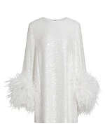 Sequin Ostrich-Feather Shift Dress