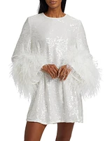 Sequin Ostrich-Feather Shift Dress