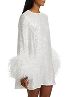 Sequin Ostrich-Feather Shift Dress
