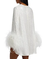 Sequin Ostrich-Feather Shift Dress