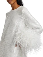 Sequin Ostrich-Feather Shift Dress