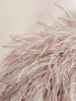 Satin Feather-Trim Cowlneck Gown