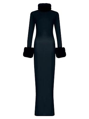 Priscilla Silk & Faux-Fur Gown