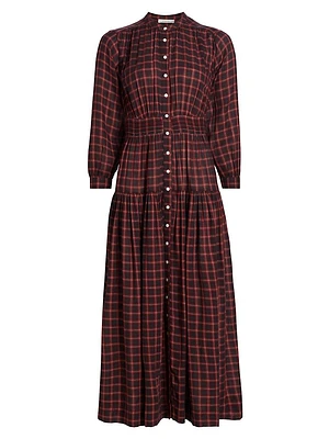 Annika Plaid Cotton Midi-Dress