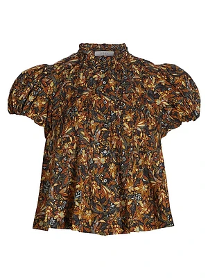 Millie Floral Cotton Short-Sleeve Blouse
