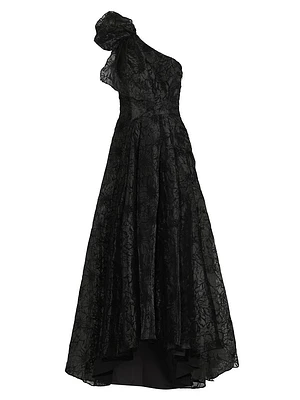 Mirabella Flocked Floral Organza Gown