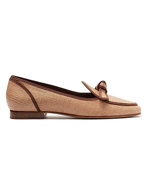 Bow-Detailed Grosgrain & Raffia Loafers