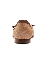 Bow-Detailed Grosgrain & Raffia Loafers