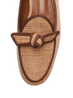 Bow-Detailed Grosgrain & Raffia Loafers