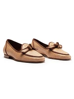 Bow-Detailed Grosgrain & Raffia Loafers