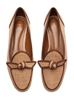 Bow-Detailed Grosgrain & Raffia Loafers