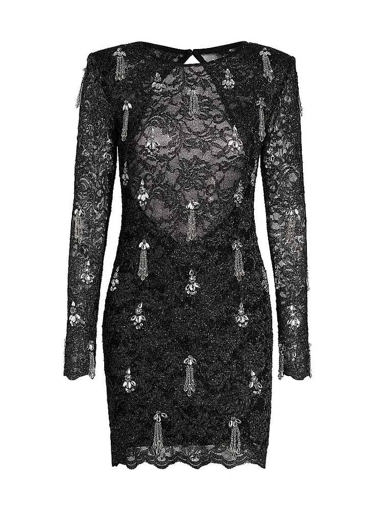 Metallic Lace Hand-Beaded Minidress