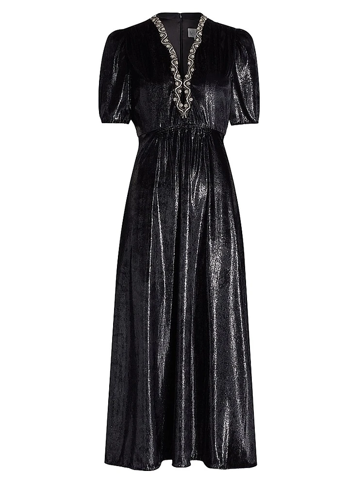 Tabitha Metallic Velvet Midi Dress
