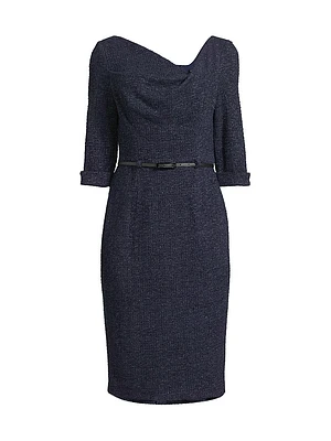 Jackie O Stretch Bouclé Cowlneck Midi-Dress