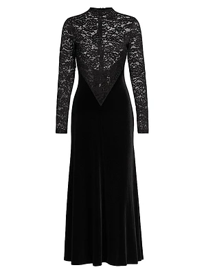 Martha Velvet-Lace Long-Sleeve Maxi Dress