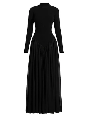 Speck Mock Turtleneck Pleated Gown
