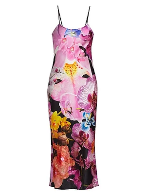 Orchid Silk Charmeuse Slip Midi-Dress