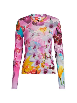 Orchid Floral Rib-Knit Crewneck T-Shirt