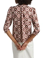 Ikat-Inspired Ruffled-Trim Blouse