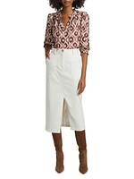 Ikat-Inspired Ruffled-Trim Blouse