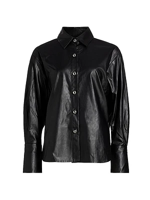 Faux-Leather Button-Front Shirt