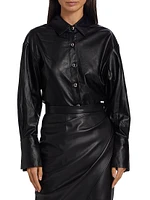 Faux-Leather Button-Front Shirt