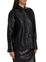Faux-Leather Button-Front Shirt