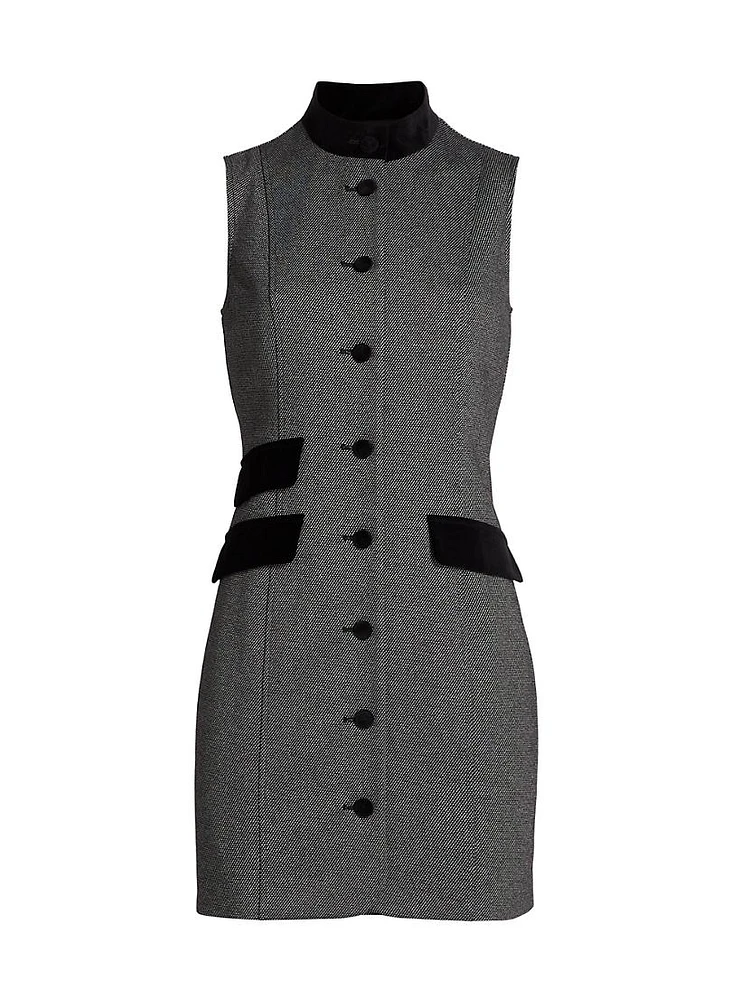 Velvet-Trim Sleeveless Sheath Minidress