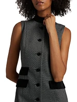 Velvet-Trim Sleeveless Sheath Minidress