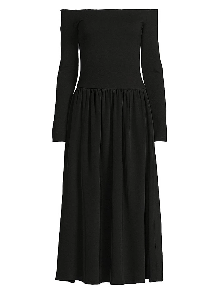 Rosette Off-The-Shoulder Midi-Dress